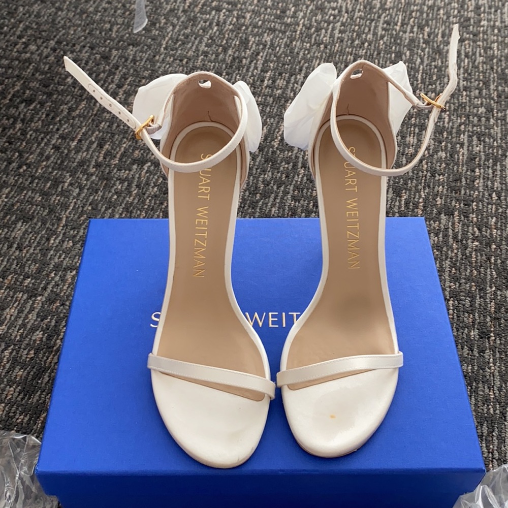 Stuart Weitzman Nudisong Mesh Bow Heel Sandal - Picture 1 of 12